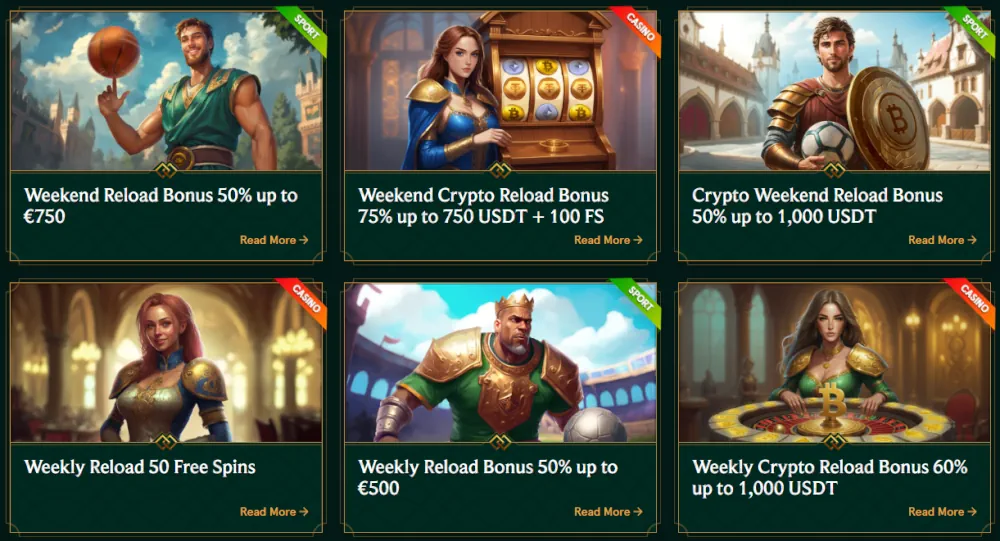 Casinia propagační bannery pro týdenní cashback a okamžitý rakeback.